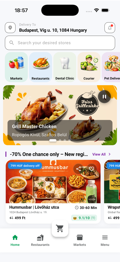 Marwa Foods: Food Delivery - Marwa Foods app home screen interface showing food delivery categories and local restaurant listings