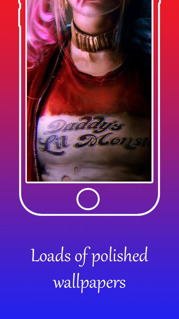 HD Wallpapers For Harley Quinn Edition - Harley Quinn HD wallpaper featuring the Daddy's Lil Monster shirt on an iPhone screen