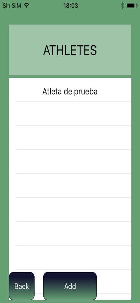 Valkyria Trainer 6.0 - Pantalla de lista de gestión de atletas en la aplicación Valkyria Trainer 6.0