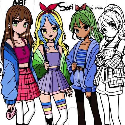 teen manga girls group of 4