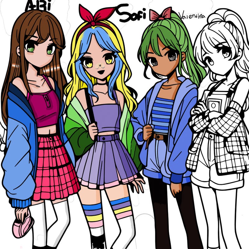 teen manga girls group of 4