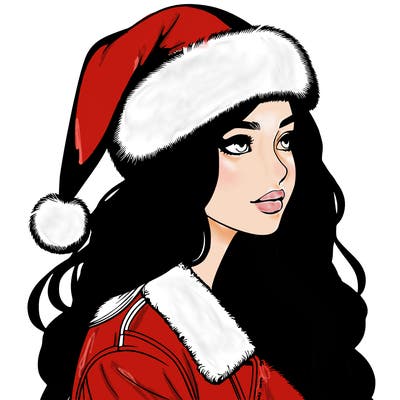 realistic girl in santa hat