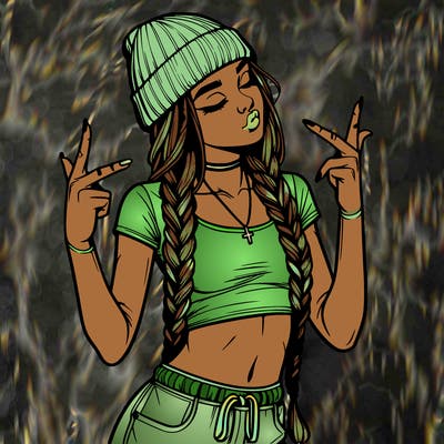 realistic teenage girl with braids and a beanie and crop top doing 🫶🏼