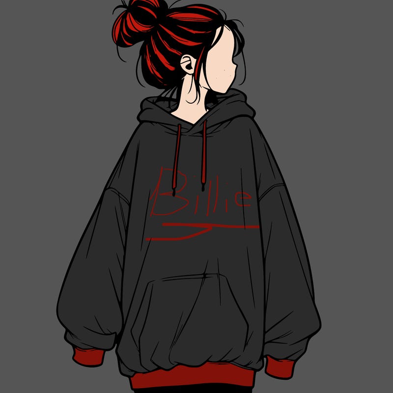 realistic girl with a oversized sweatshirt on and a bun