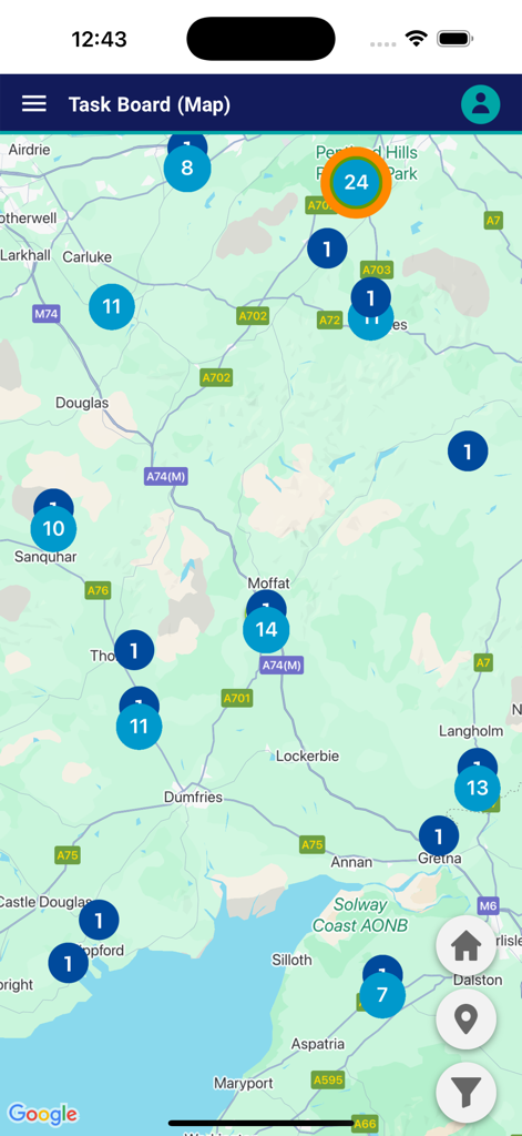 iShopFor Ipsos NEXT - Map interface of the iShopFor Ipsos NEXT app showing available mystery shopping tasks as numbered clusters across a geographic region
