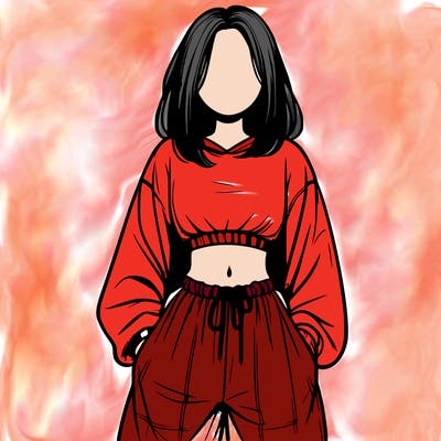 realistic girl faceless with baggy pants and a crop top