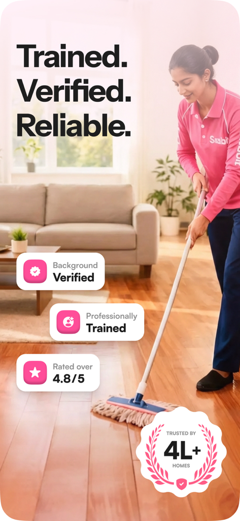 Snabbit: House Help in 10 mins - Eine professionell ausgebildete und background-geprüfte Reinigungskraft wischt für den Snabbit-Haushaltsservice den Boden