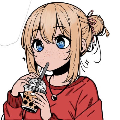 manga character drinking boba