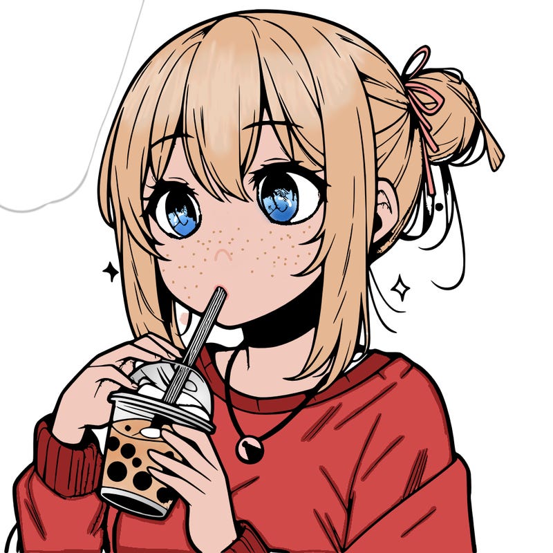 manga character drinking boba