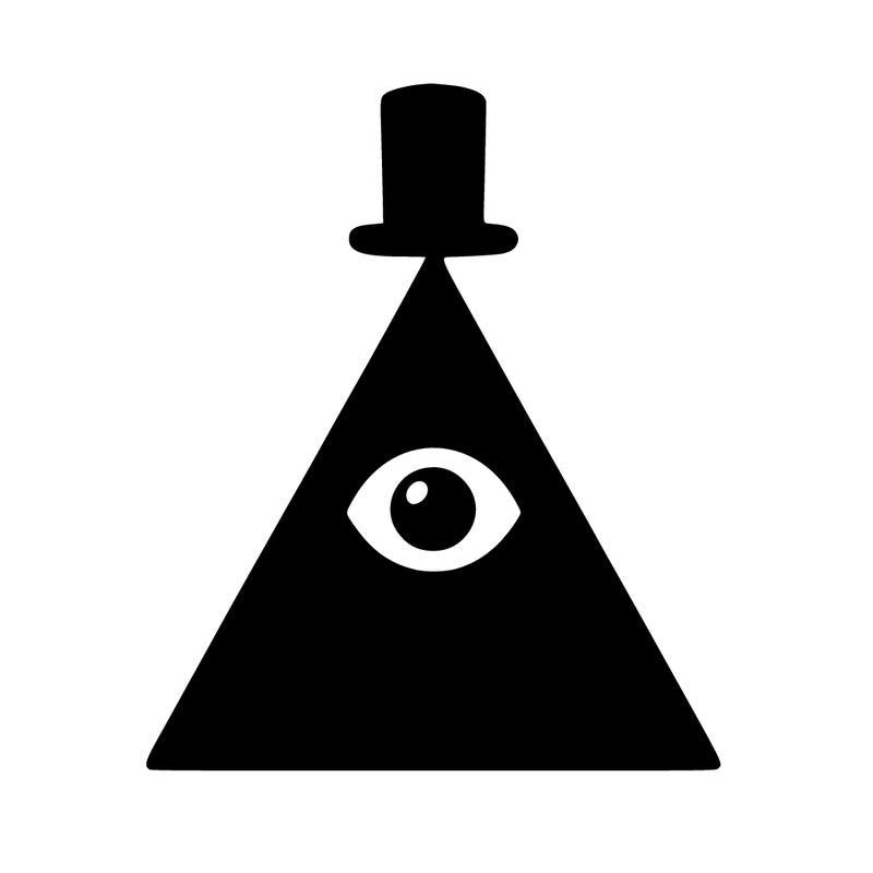 yellow pyramid with one eye and a top hat