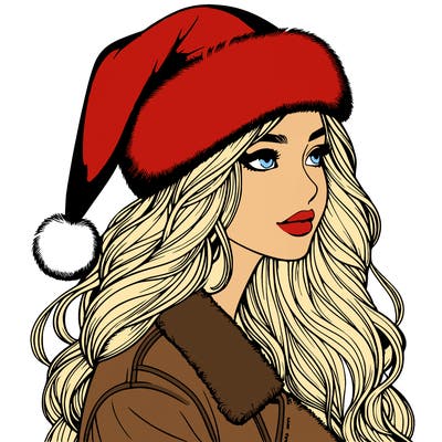 realistic girl in santa hat
