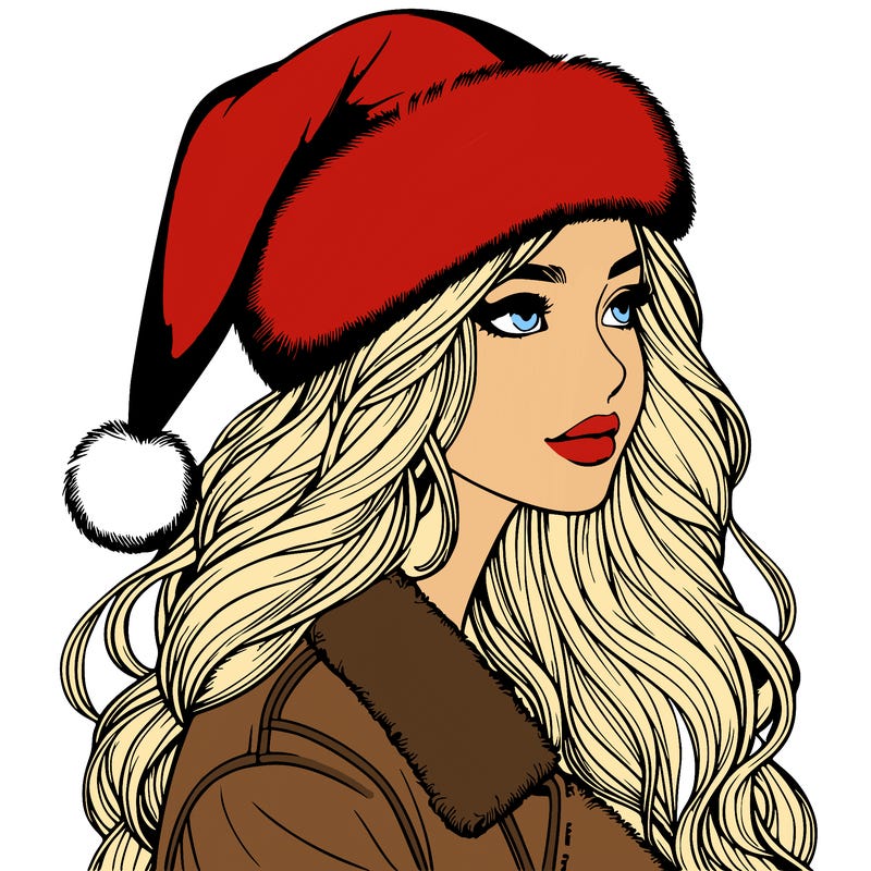 realistic girl in santa hat