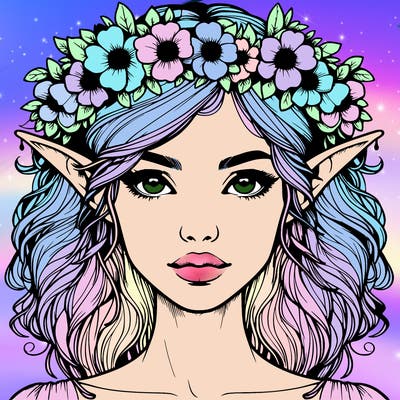 realistic female elf with flower crown