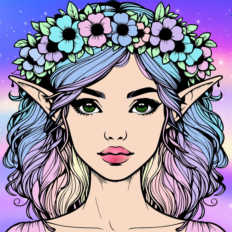 realistic female elf with flower crown