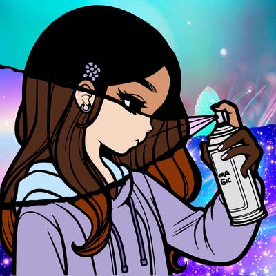 a realistic girl spray painting