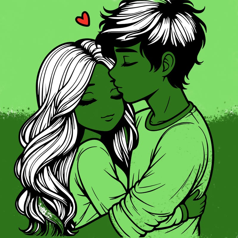 a realistic couple boy and girl hugging and kissing
