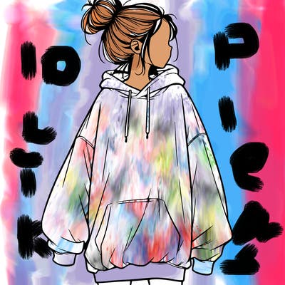 realistic girl with a oversized sweatshirt on and a bun