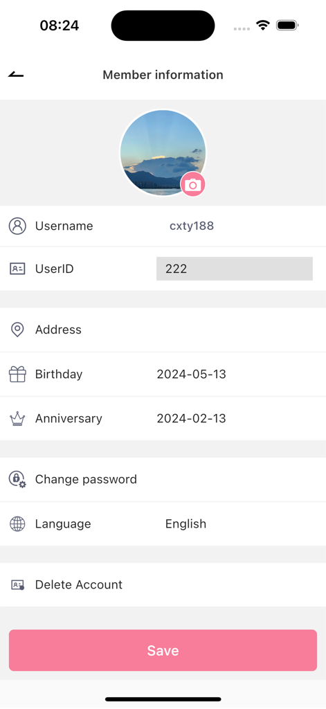 Member information profile settings screen in the My Semar Nusantara app.