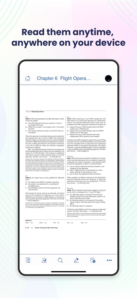 ASA Library - ASA Library app showing an aviation textbook on a smartphone screen