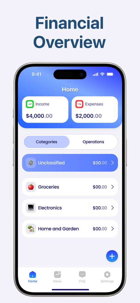 Pantalla de inicio de la aplicación móvil IRS2Go Tax Calculator que muestra una descripción general financiera de ingresos y gastos.