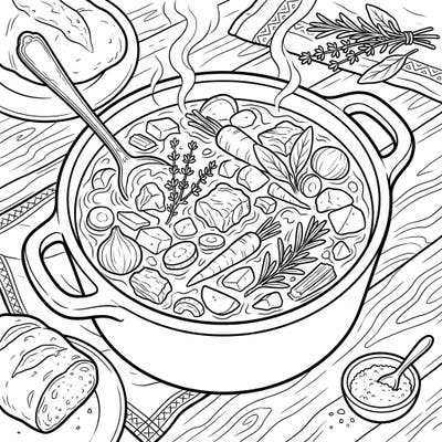 Unleash your creativity with this savory pork stew coloring page, designed especially for teens who love intricate food art. Discover a delightful blend of tender meat, hearty vegetables, and aromatic herbs, ready for your colorful touch.