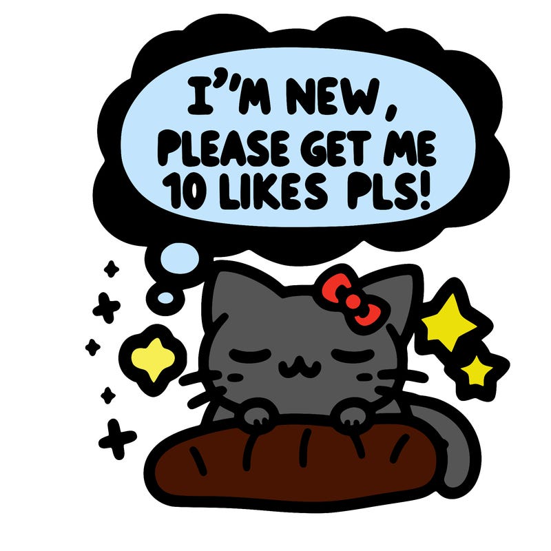 kitty taking a nap dream talking and saying "i'm new, please get me at least 10 likes pls!!"