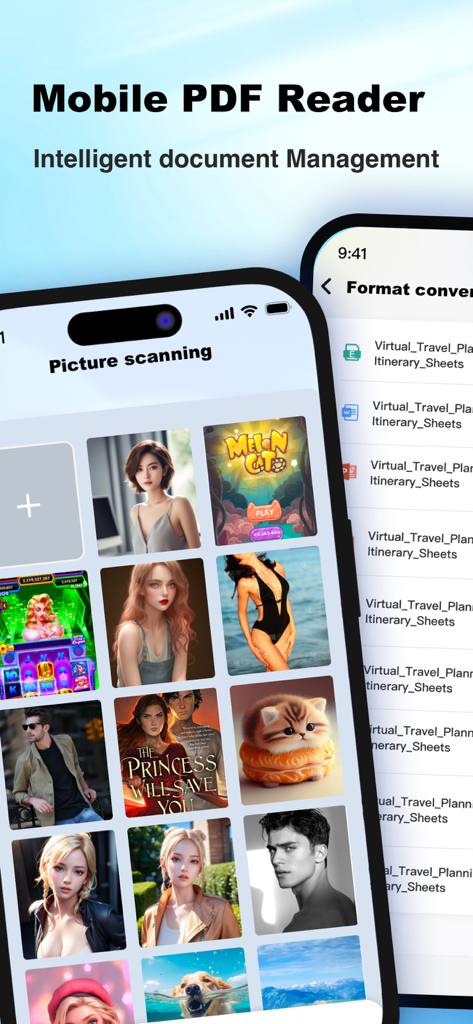 Universal PDF - Universal PDF app on iPhone showing picture scanning and document management features