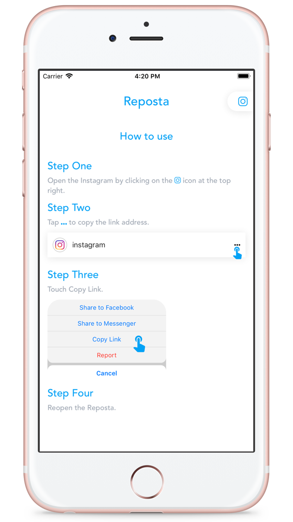 Reposta - Step by step tutorial on how to use Reposta for Instagram