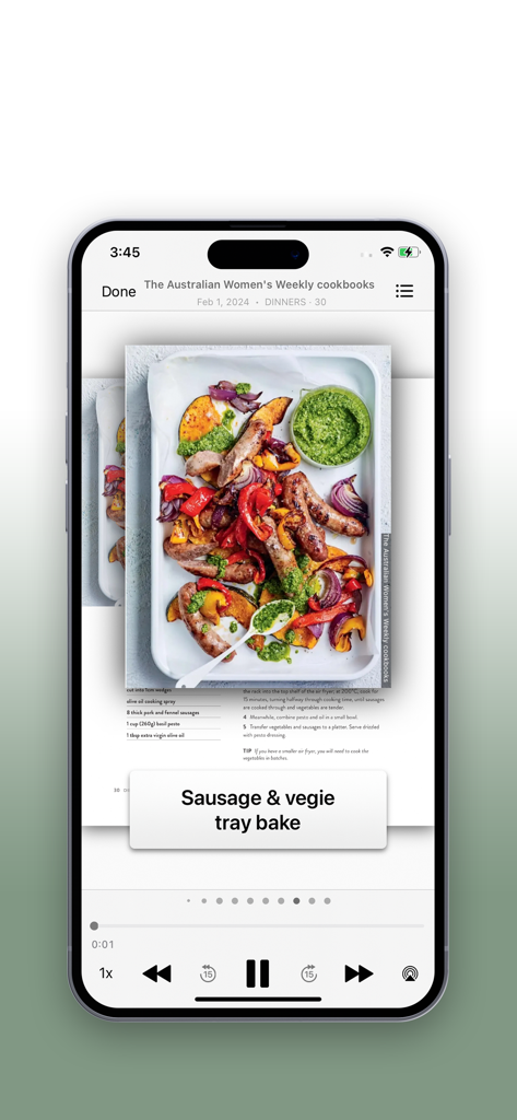 Women's Weekly Cookbooks - Womens Weekly Cookbooks app displaying a sausage and vegetable tray bake recipe