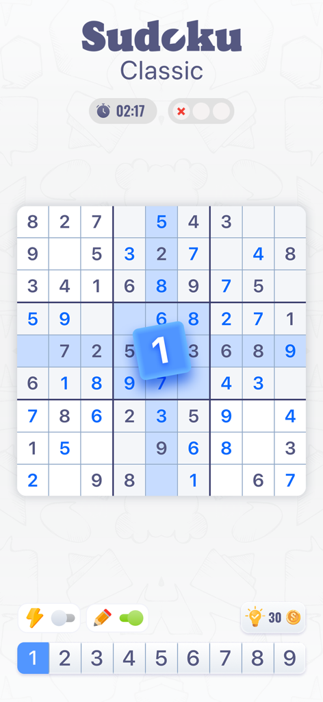Sudoku Multiplayer Challenge - Tablero de juego clásico de Sudoku Multiplayer Challenge mostrando una cuadrícula de 9x9 con temporizador y controles de juego