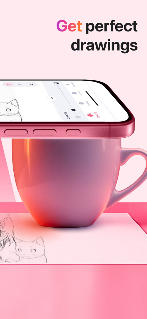 AR Drawing: Sketch & Paint - Using a smartphone balanced on a mug to trace a cat sketch onto paper with an augmented reality drawing app