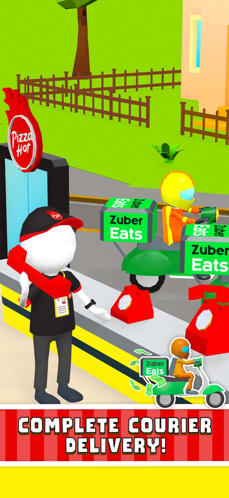 Oh My Pizza - Epic Pizza Games - Pizza shop employee taking phone orders with courier delivery riders on scooters