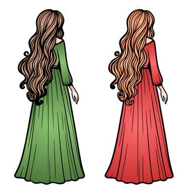 long haired woman in a long flowing dress