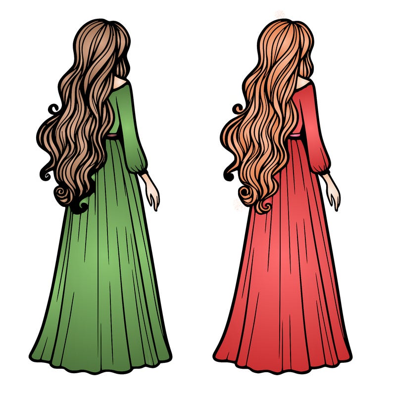 long haired woman in a long flowing dress