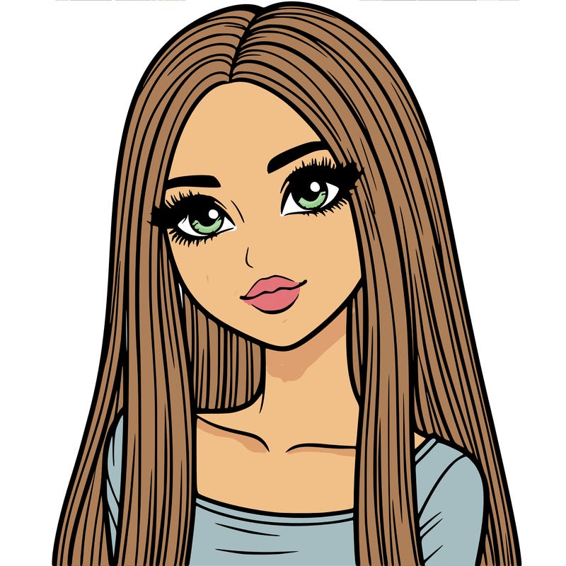 realistic girl with straight and long hair