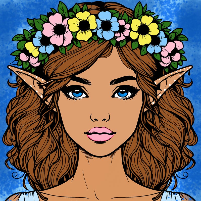 realistic female elf with flower crown