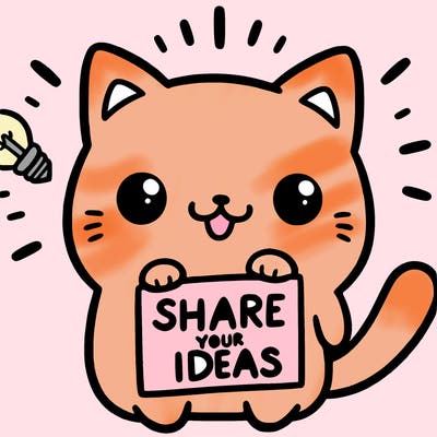 a cute cat saying share your ideas