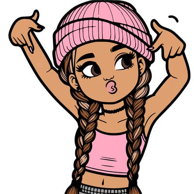 realistic teenage girl with braids and a beanie and crop top doing 🫶🏼