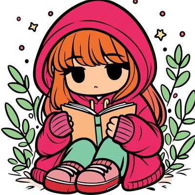 girl in oversized hoodie reading a book