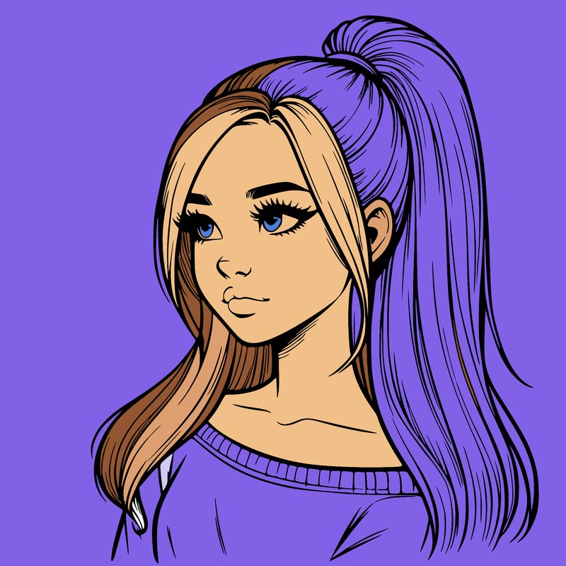 realistic girl with a high ponytail