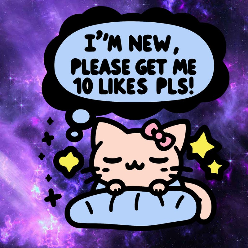 kitty taking a nap dream talking and saying "i'm new, please get me at least 10 likes pls!!"