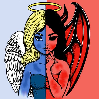 realistic angel half demon