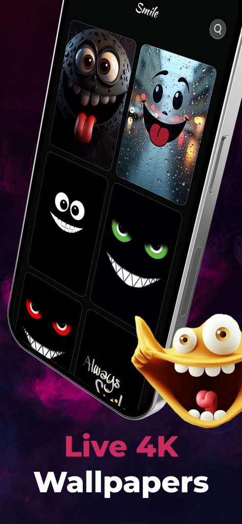 Silly smile live 4K wallpapers for iPhone featuring funny emoji faces and moving backgrounds