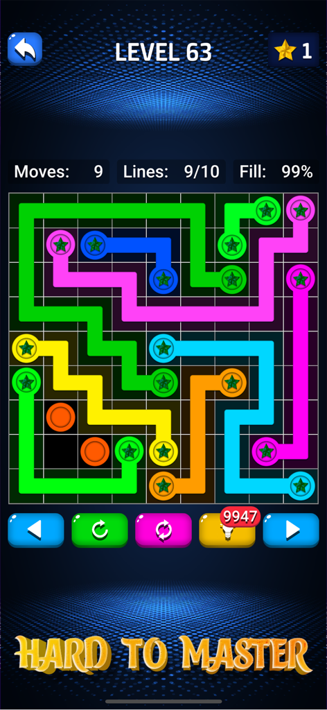 Connect Dots: Color Matching - Gameplay screenshot of Connect Dots Color Matching featuring a grid with colored lines and dots