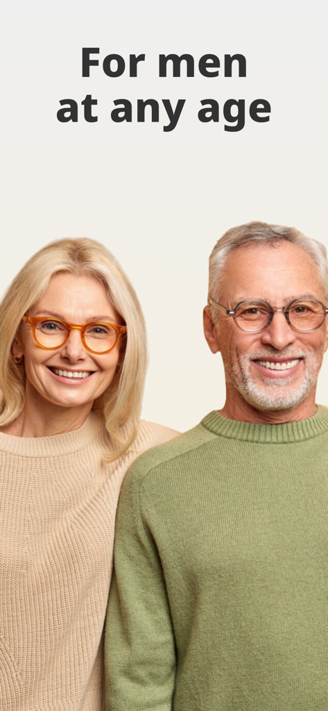 Kegel Master: men’s exercises - Ein lächelndes reiferes Paar, das die Vorteile von Beckenbodenübungen für Männer jeden Alters illustriert.