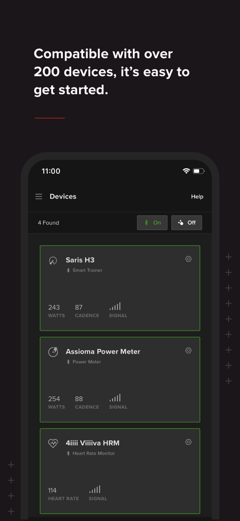 TrainerRoad app interface showing compatibility with cycling hardware including smart trainers and power meters