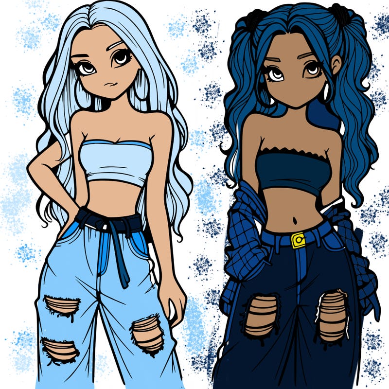 2 girls in crop tops and baggy jeans ripped