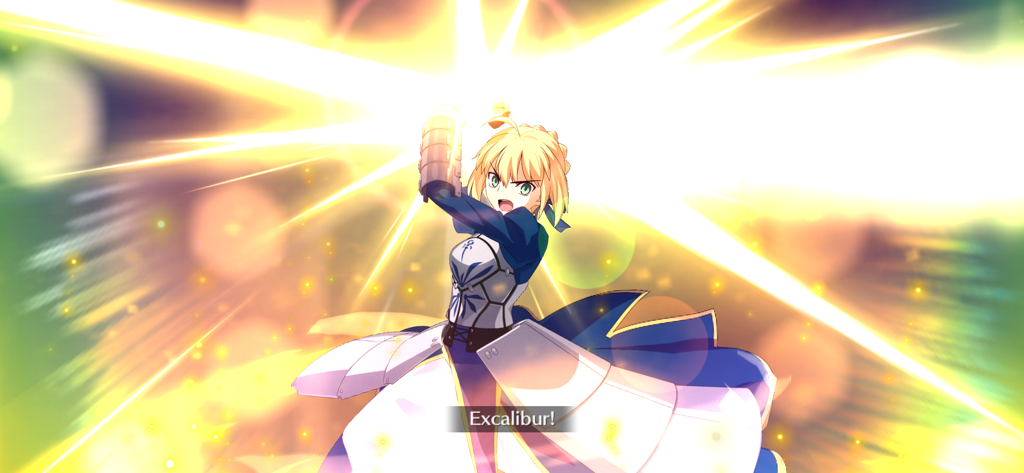 Fate/Grand Order (English) - Saber character using her Excalibur Noble Phantasm attack in Fate Grand Order