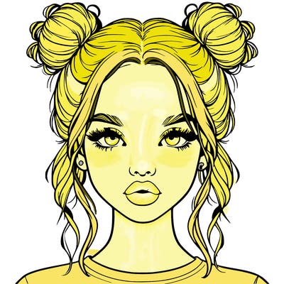 realistic girl with two buns in hair and lips