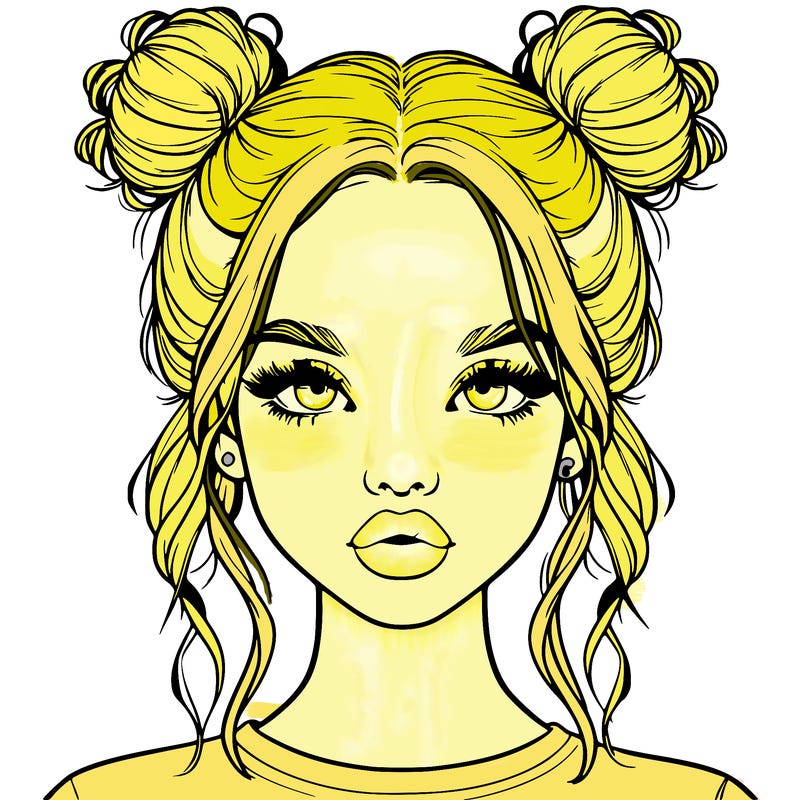 realistic girl with two buns in hair and lips